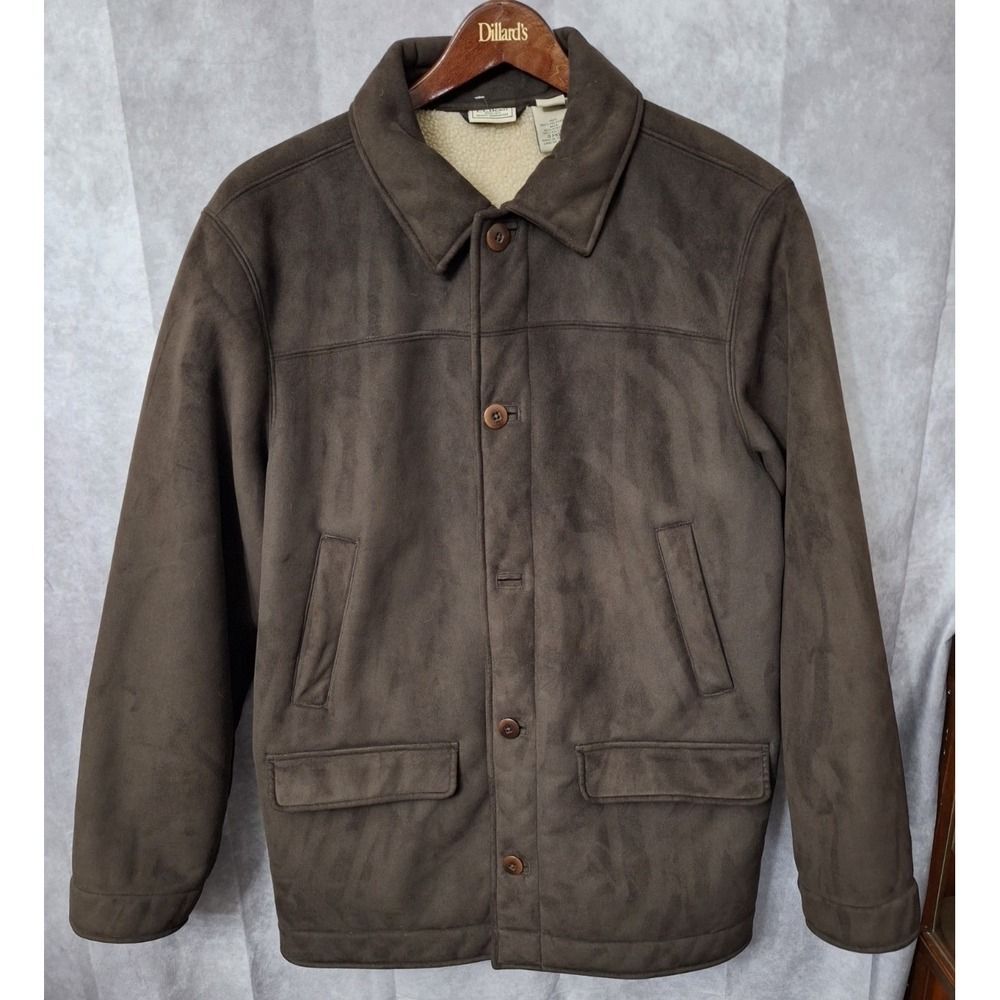 Vintage LL Bean Suede Jacket Mens XL Brown Barn Chore Coat Sherpa Lined Utility